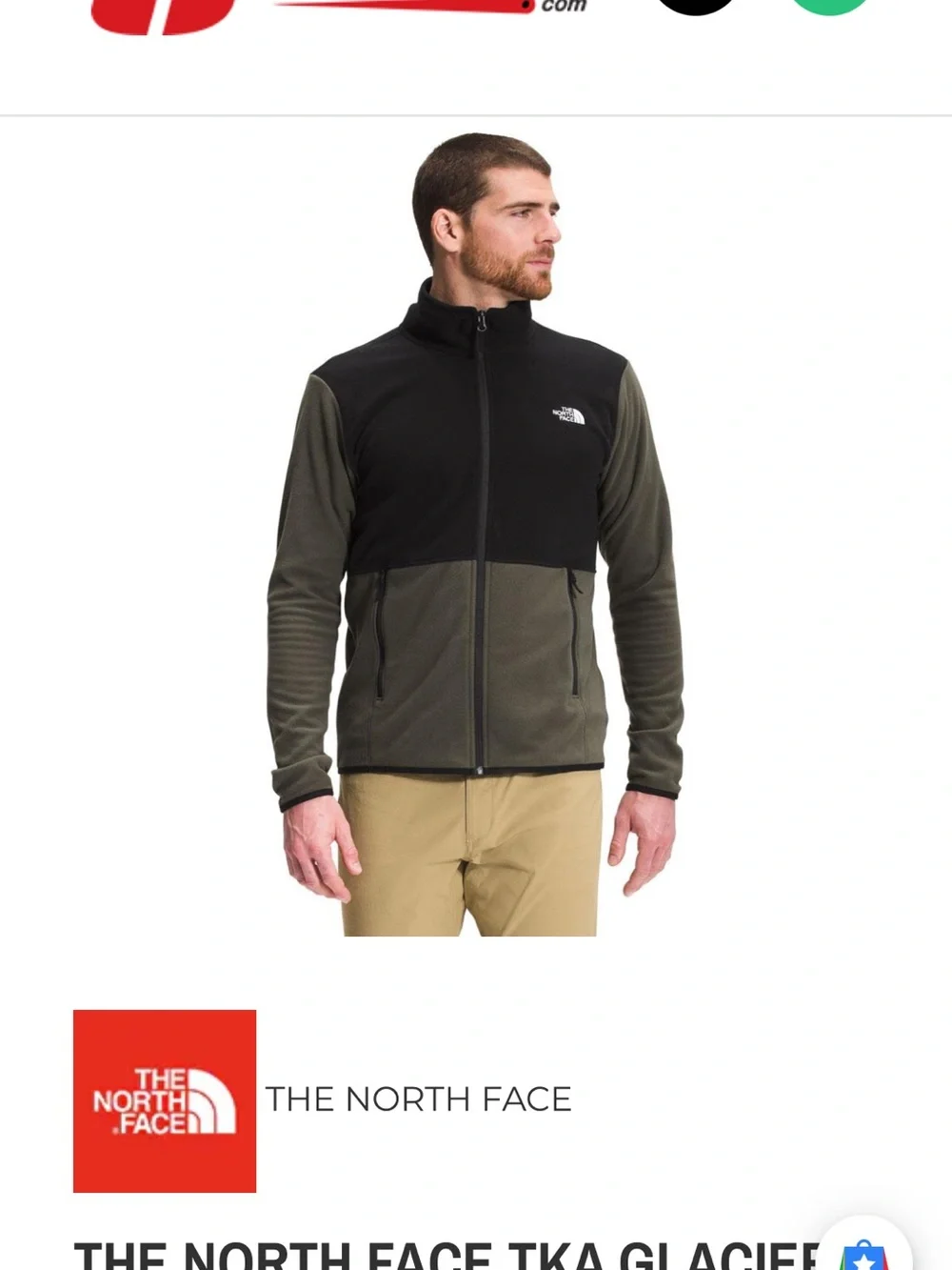 The North Face Black and Olive Two-Tone Full-Zip Fleece Jacket